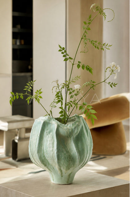 Hand Sculpted Multi Edge Stoneware Vase - scene