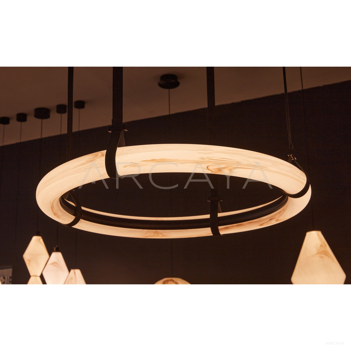 Leather Strap Stone Ring Pendant Light 95370 in detail