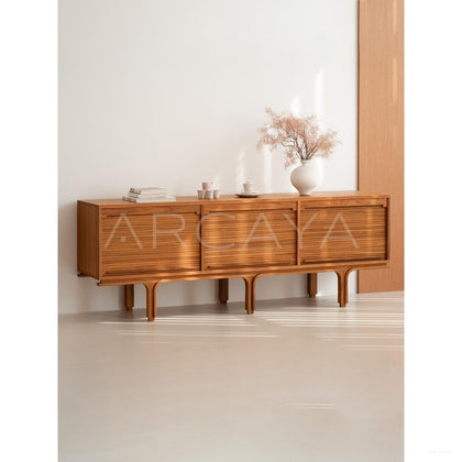Burmese Teak Mid Century Tambour Cabinet - scene