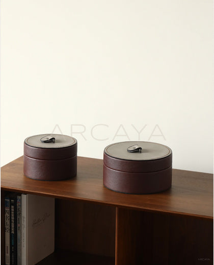 Vintage Brown Leather Storage Box - scene