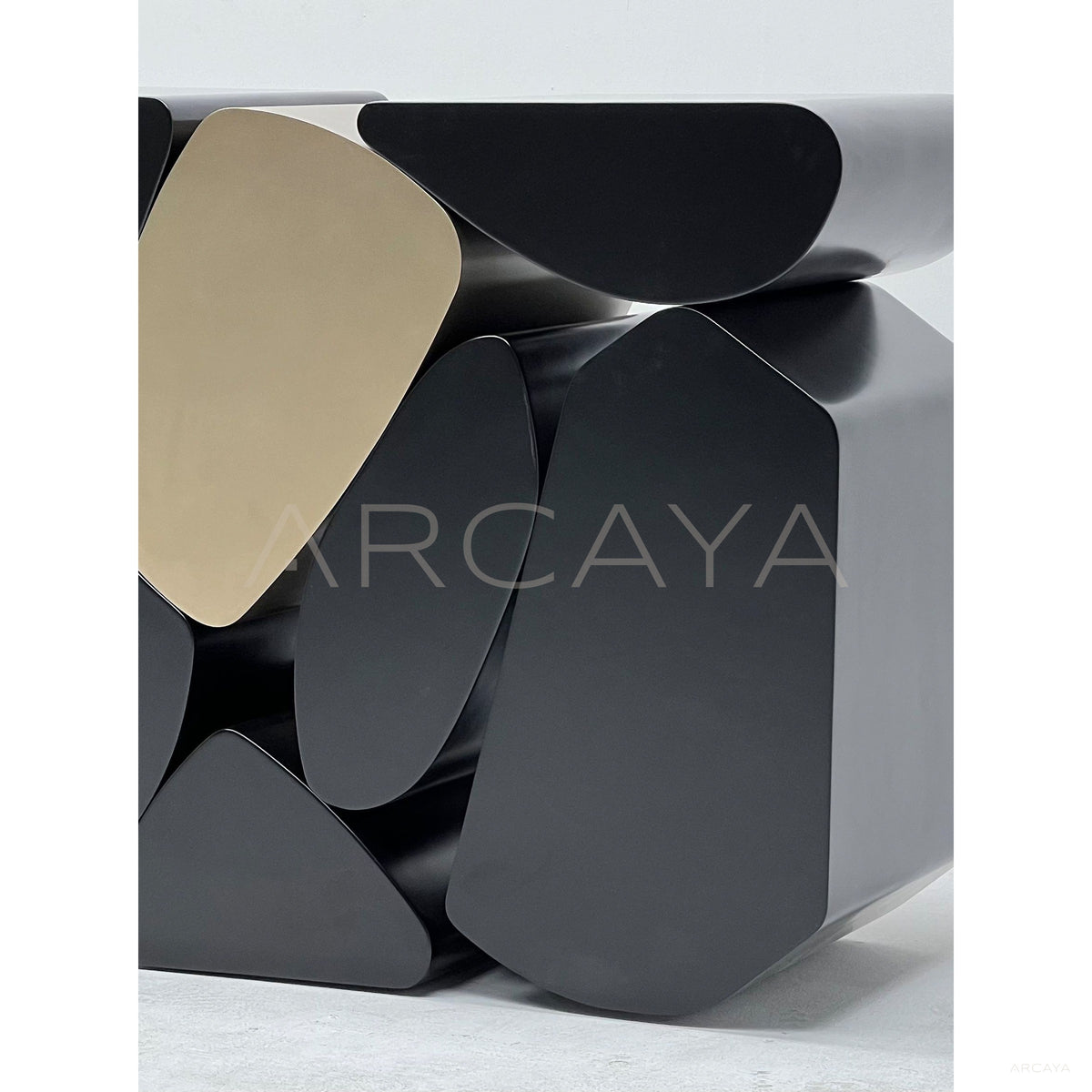 Geometric Stacked Sculptural Entryway Console in detail