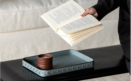 Vintage Handwoven Leather Square Tray - scene