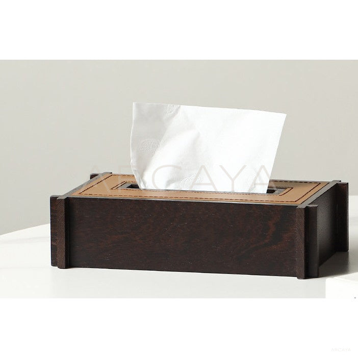 Solid Wood Leather Tissue Box in detail