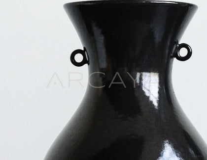 Wabi Sabi Black Double Ear Ceramic Vase - scene