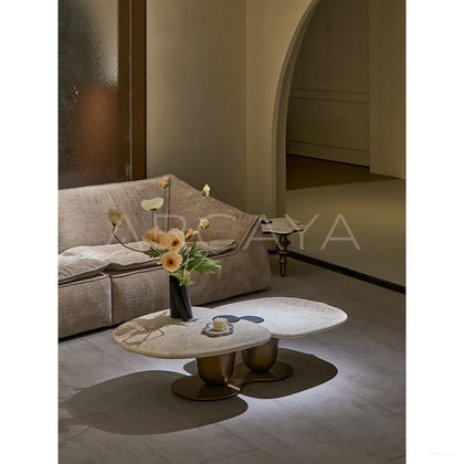 Irregular Symbiotic Travertine Coffee Table - scene