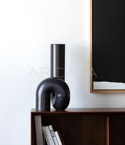 Black Twisted Tube Ceramic Vase - scene