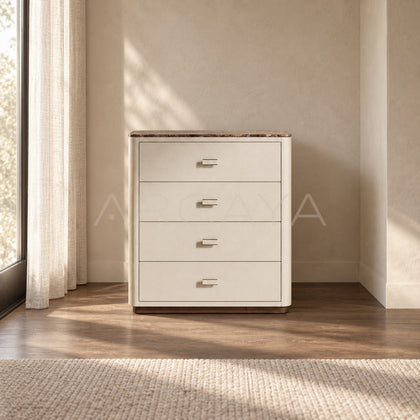Marble Top Four Drawer Leather Chest - scene