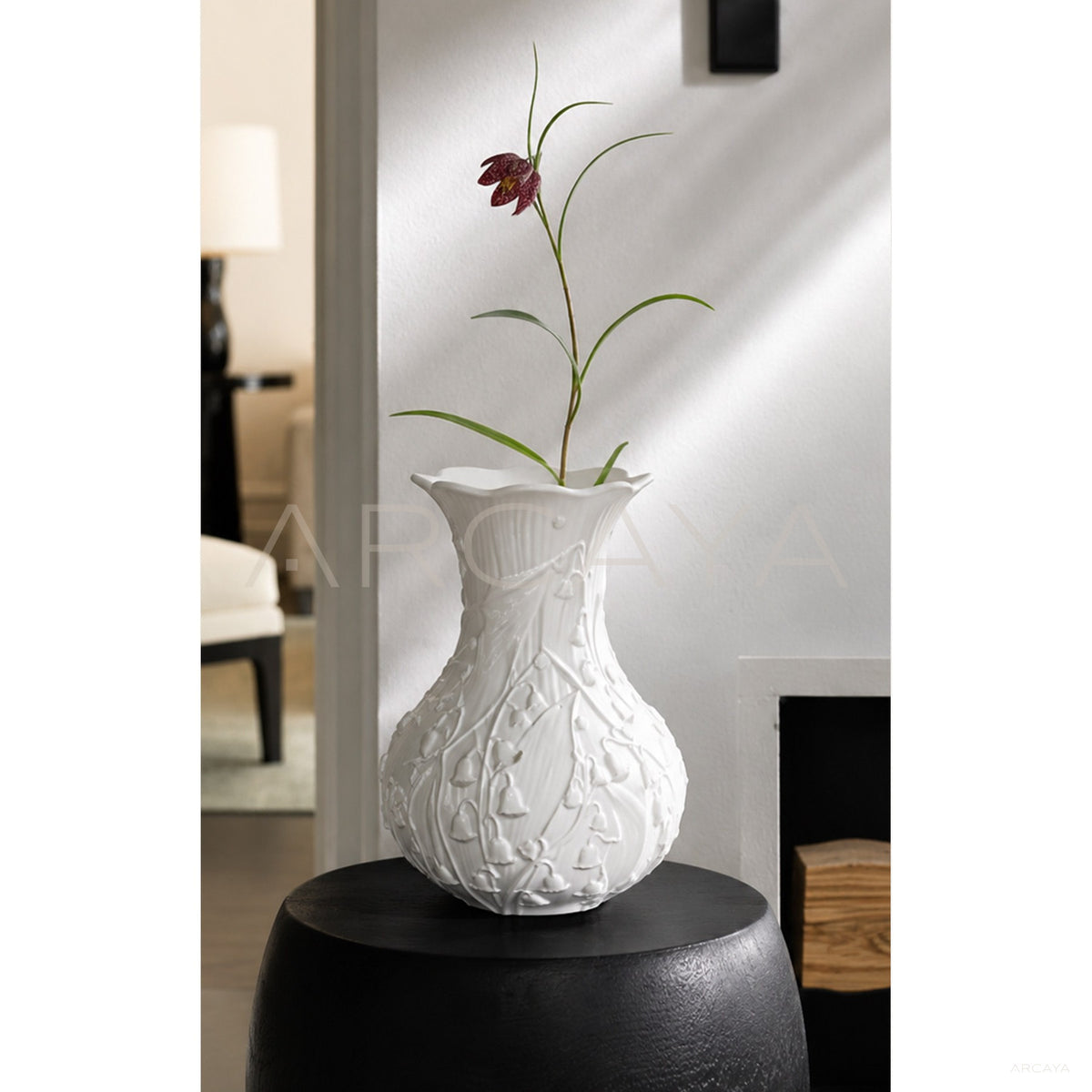 Lily Of The Valley Relief Ceramic Vase in detail
