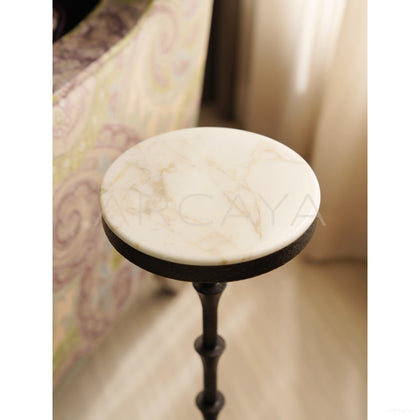 Hand Forged Bamboo Joint Marble Side Table - scene