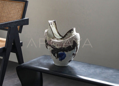 Vintage Stoneware Ink Glaze Wabi Sabi Vase - scene