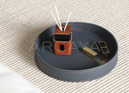 Handmade Leather Round Storage Tray - scene