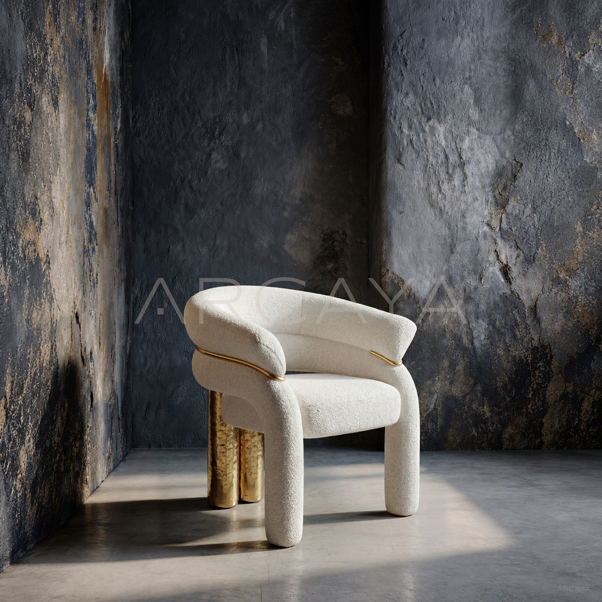 Cream White Hammered Gilded Chair - main
