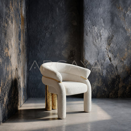 Cream White Hammered Gilded Chair - main