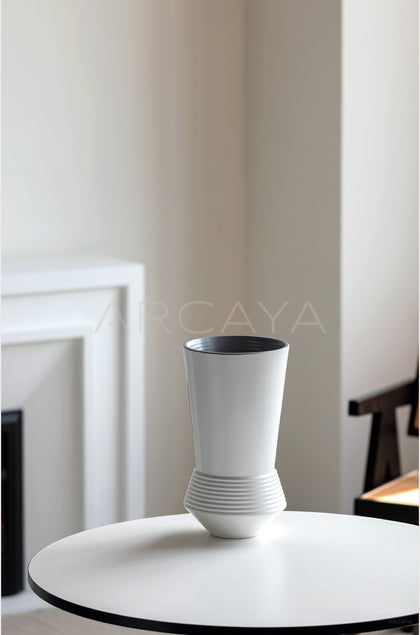 Ring Stacked Waist White Ceramic Vase - scene