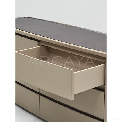 Nappa Leather Curved Milk Coffee Sideboard - scene