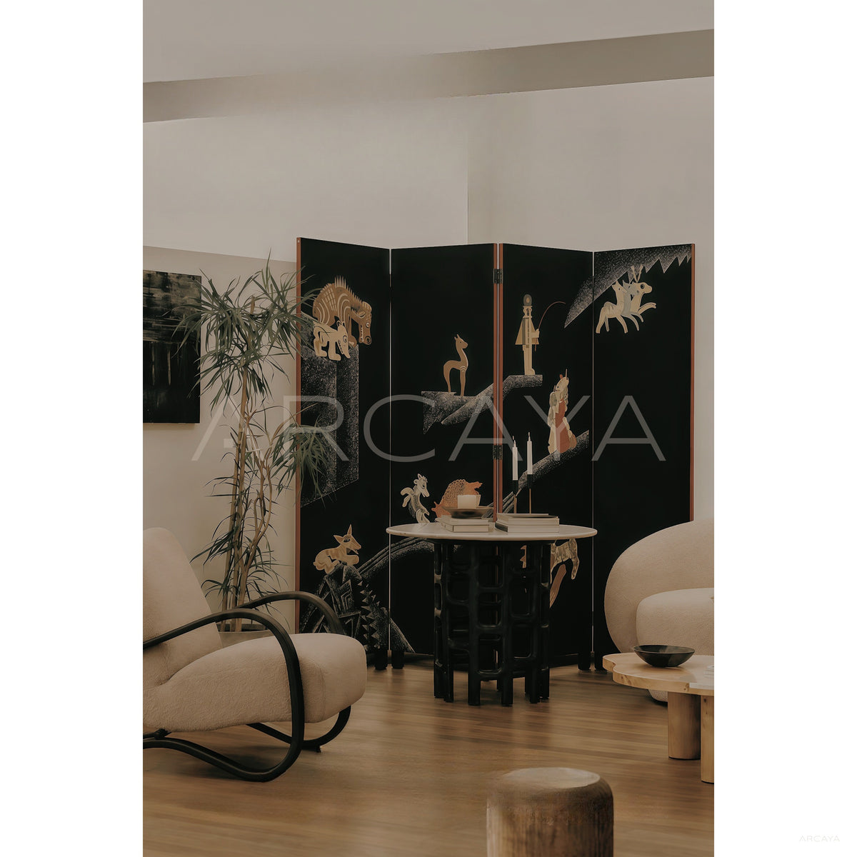 Dunand Style Lacquer Folding Screen in detail