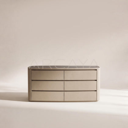 Nappa Leather Curved Milk Coffee Sideboard - main
