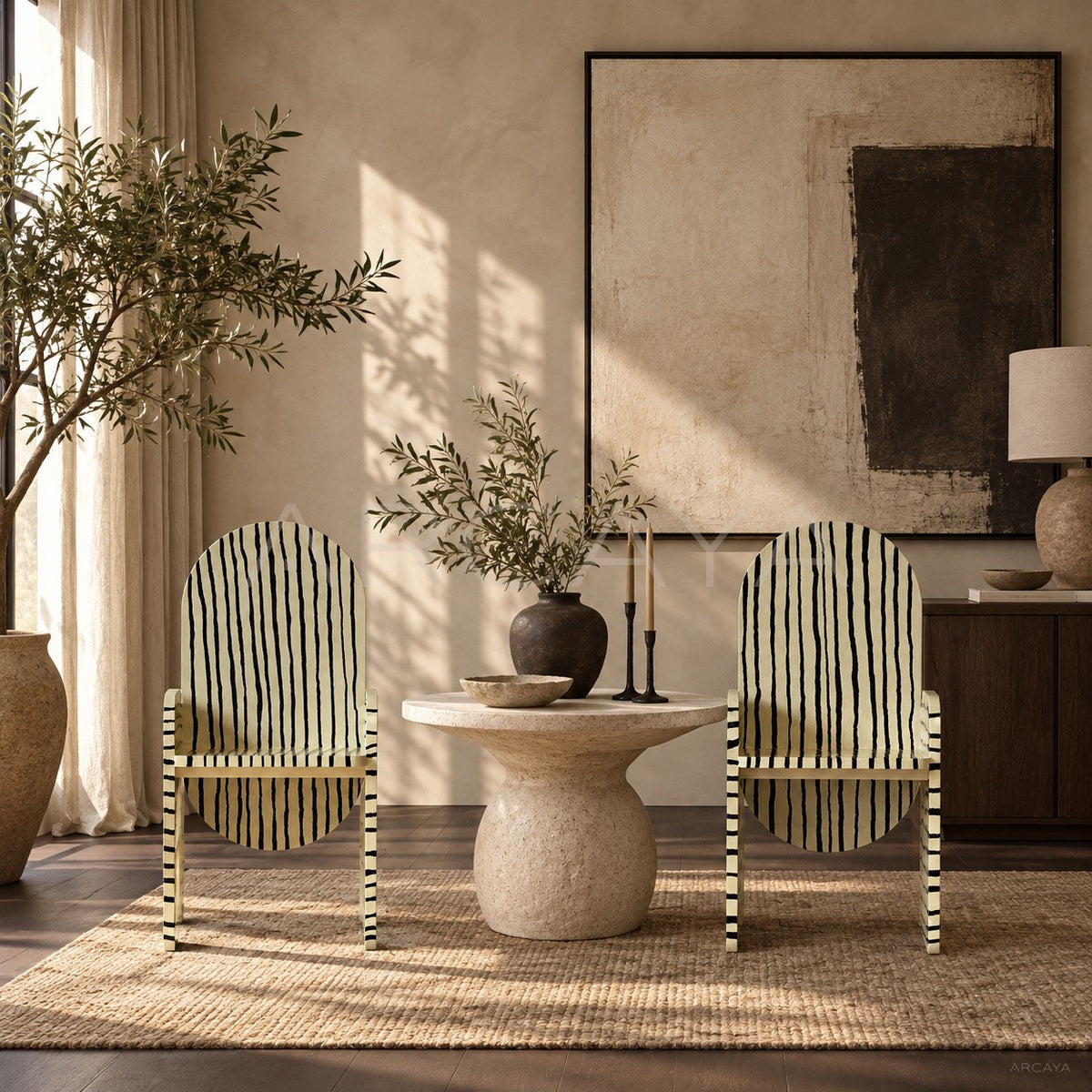 Hand Painted Zebra Pattern Wood Chair in detail