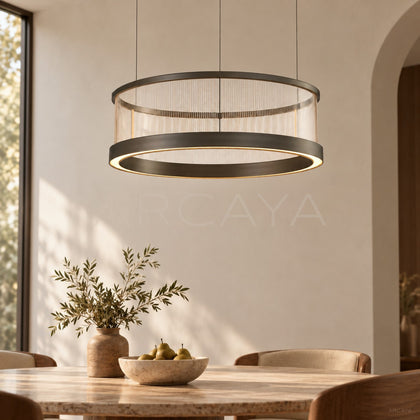 Black Frame Ribbed Glass Ring Pendant Light 97077 - main