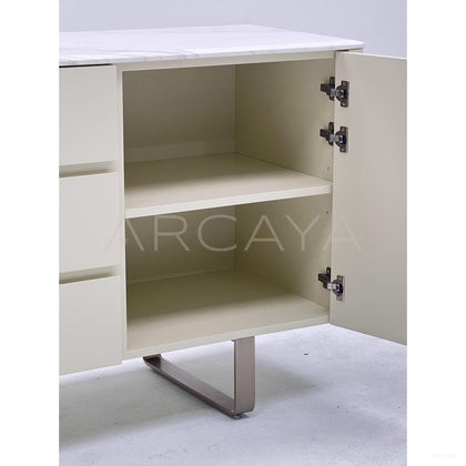 White Sintered Stone Light Grey Lacquer Sideboard - scene