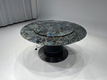 Daze Blue Jade Stone Electric Round Dining Table - scene