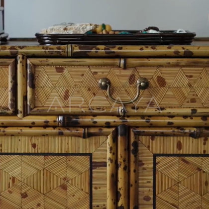 Four Door Cube Pattern Bamboo Sideboard - detail