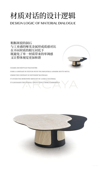 Italian Irregular Cloud Travertine Coffee Table - scene