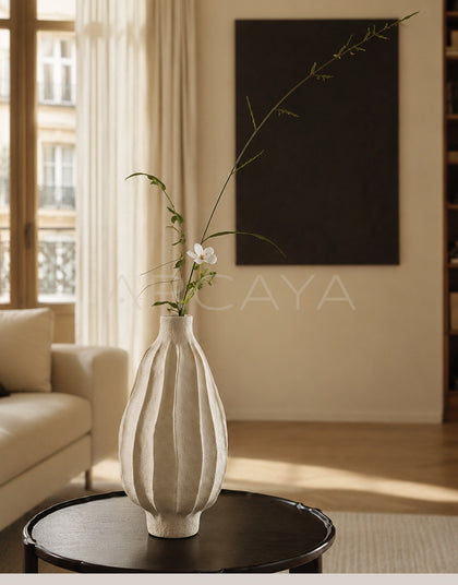 Wabi Sabi Ribbed White Ceramic Vase - scene