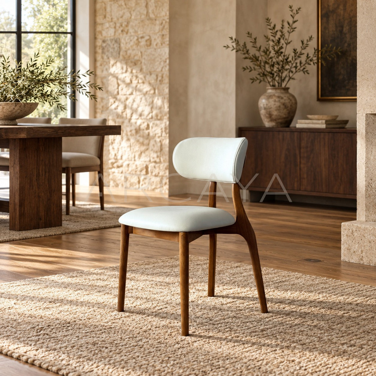 Ash Wood Top Grain Leather Dining Chair in detail