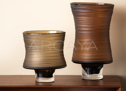 Vintage Brown Ribbed Frosted Glass Vase - scene