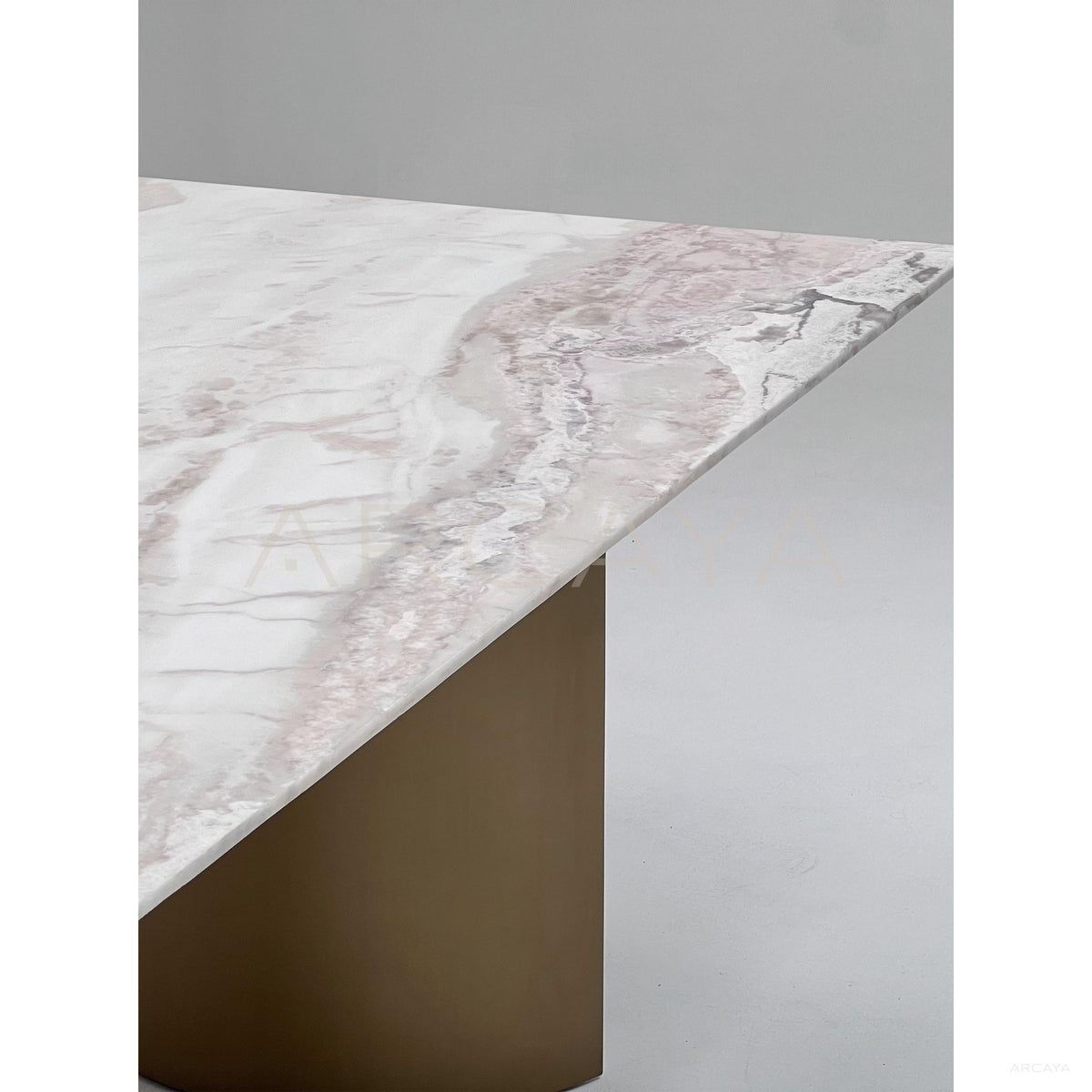 Curved Metal Base Marble Dining Table in detail