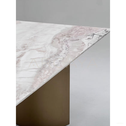 Curved Metal Base Marble Dining Table - scene