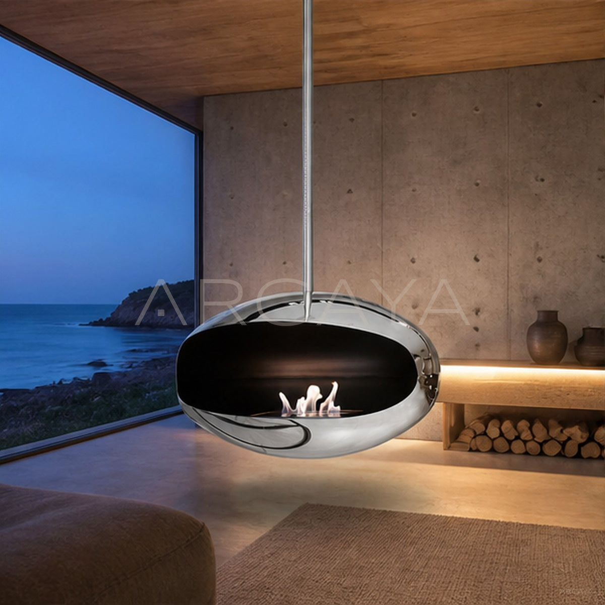 Lucas Hanging Fireplace in detail
