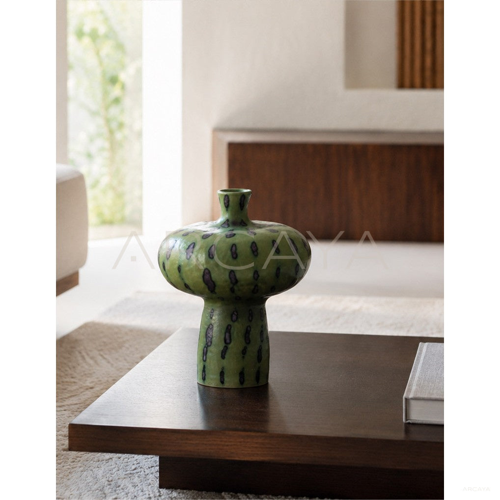 Green Glaze Ceramic Vase in detail