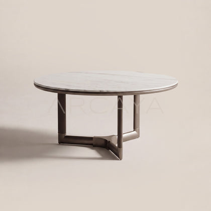 Leather Wrapped Sintered Stone Round Dining Table - main
