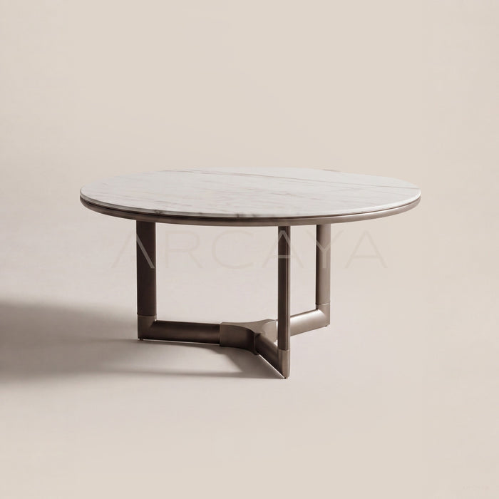 Leather Wrapped Sintered Stone Round Dining Table