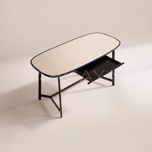 Italian Minimalist Leather Top Curved Desk - main