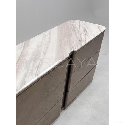 Italian Burl Wood Stone Six Drawer Chest — Storage - scene