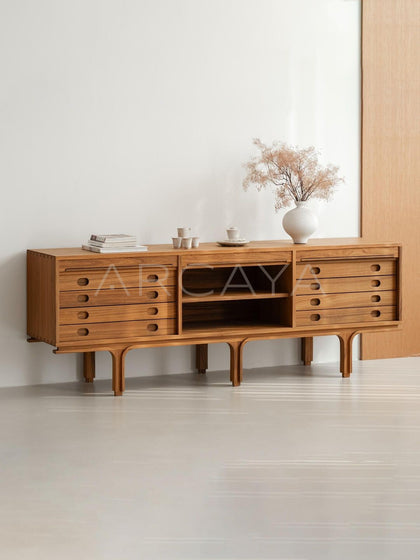 Burmese Teak Mid Century Tambour Cabinet - scene