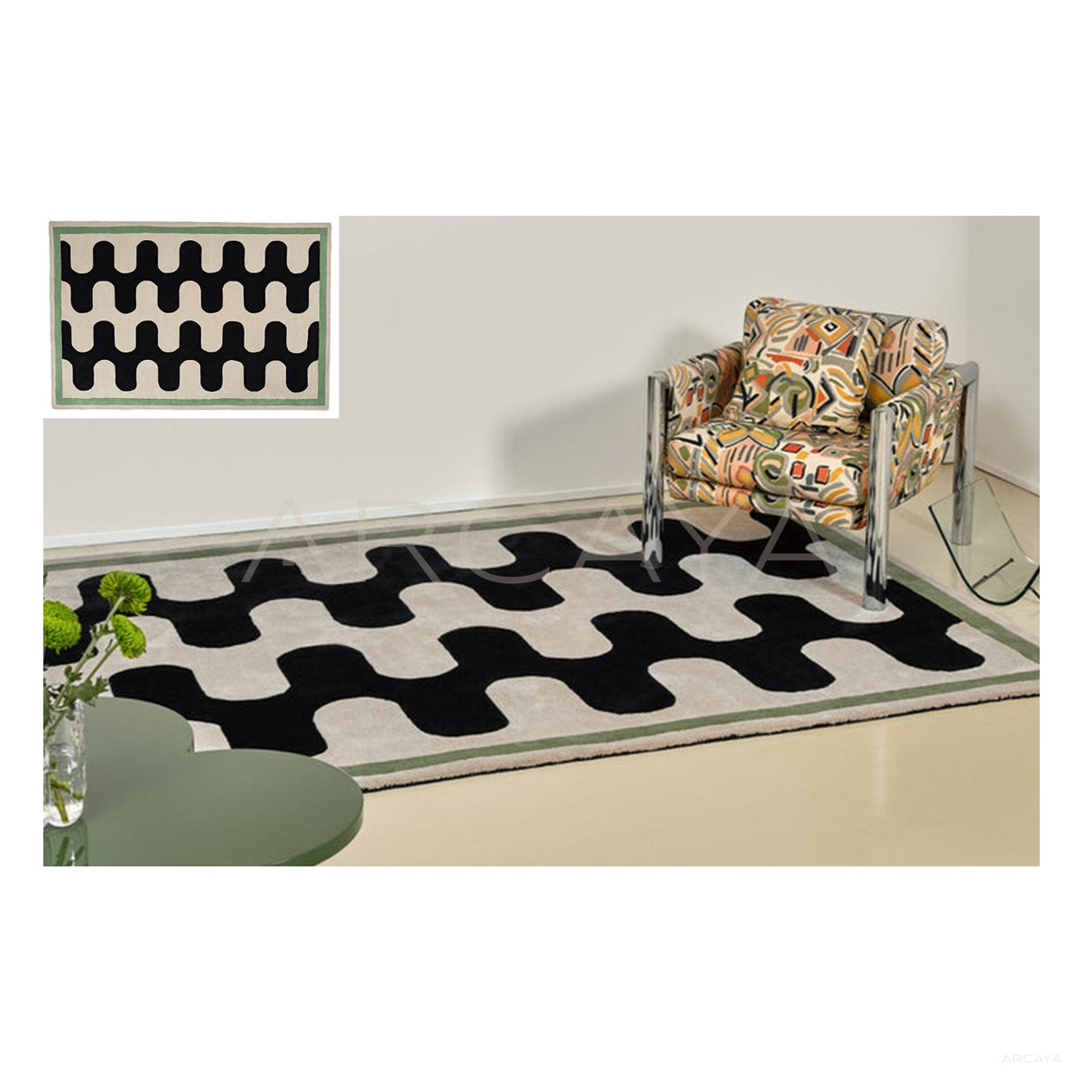 Black White Wave Check Rug Dsm P035 F1 in detail