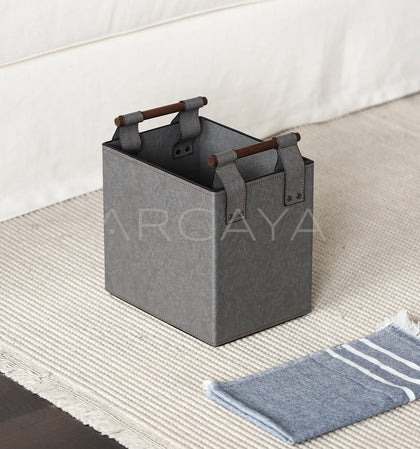 Grey Solid Wood Handle Storage Basket - scene