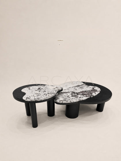 Daze Snow Mountain Blue Stone Nesting Coffee Table - scene