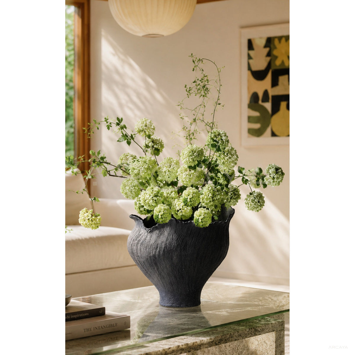 Art Textured Black Ceramic Vase in detail