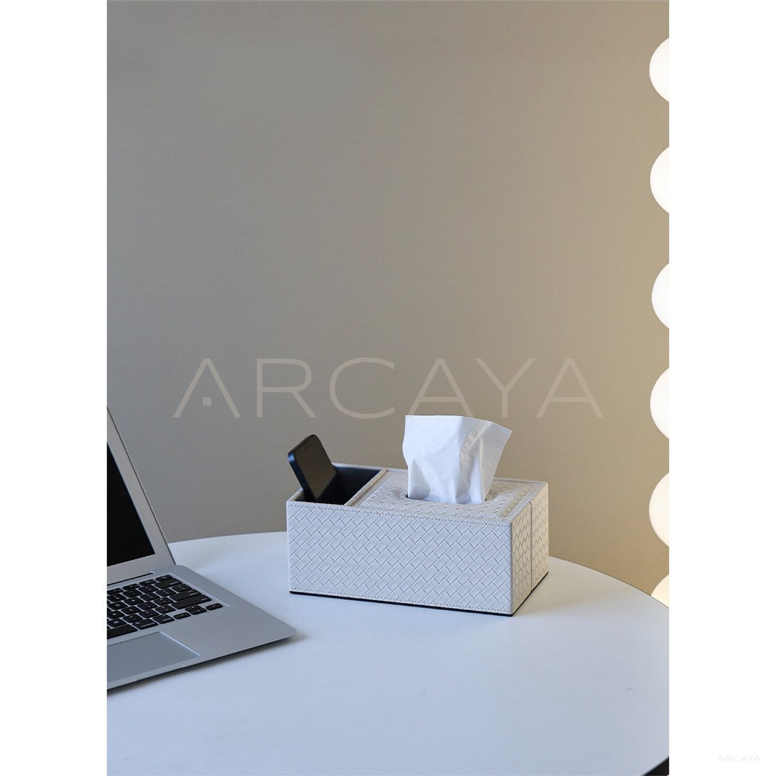 Leather Multifunctional Tissue Remote Box in detail