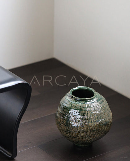 Handmade Textured Irregular Round Belly Vase - scene