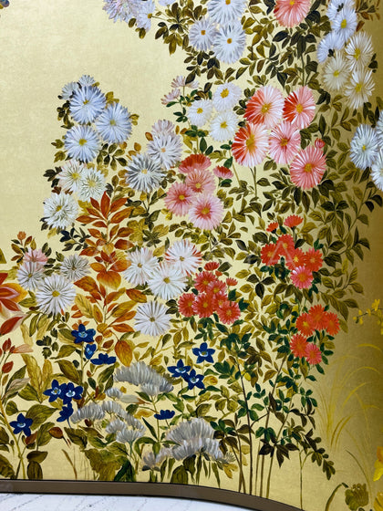 Gold Leaf Floral Folding Screen - detail