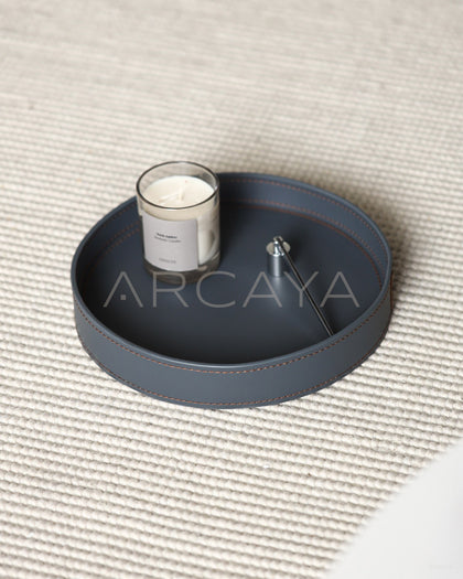 Handmade Leather Round Storage Tray - scene
