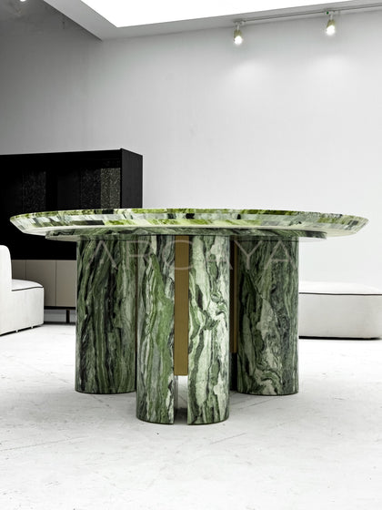 Natural Green Stone Round Dining Table - scene