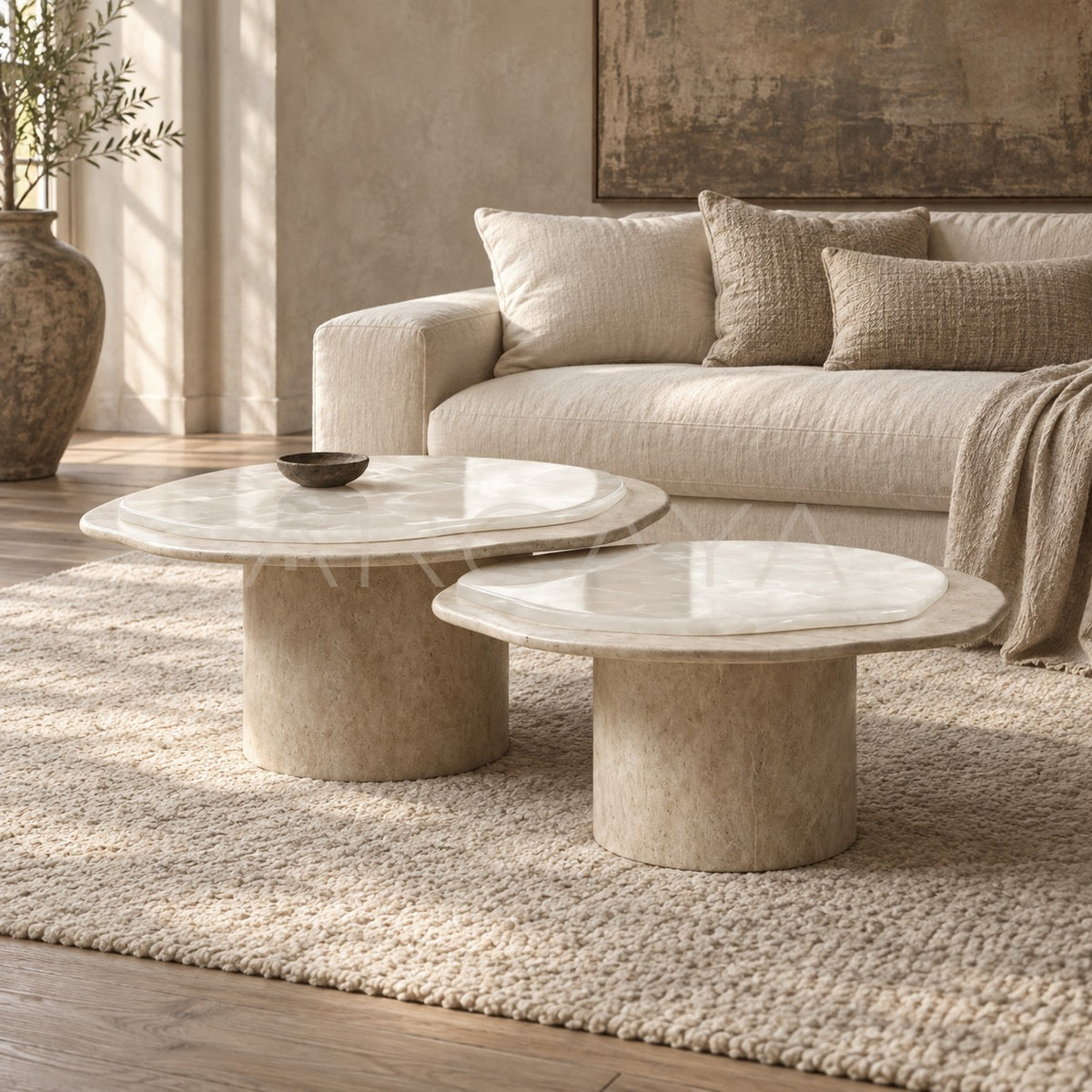 Aston Super White Travertine Piece — Coffee Table in detail