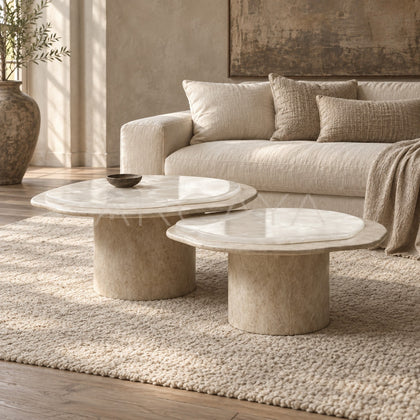 Aston Super White Travertine Piece — Coffee Table - scene